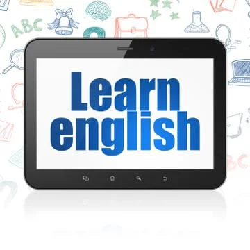 Learning concept: Tablet Computer with Learn English on display Stock Illustration