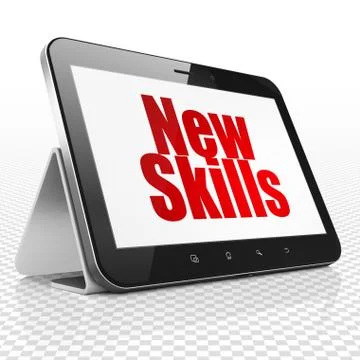 Learning concept: Tablet Computer with New Skills on display 스톡 일러스트