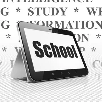 Learning concept: Tablet Computer with School on display Illustrazione stock
