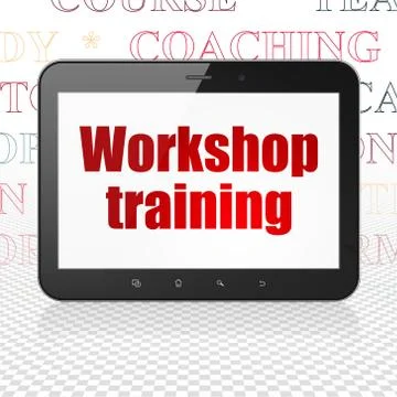 Learning concept: Tablet Computer with Workshop Training on display Stock Illustration