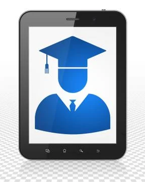 Learning concept: Tablet Pc Computer with Student on display Illustrazione stock