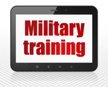 Learning concept: Tablet Pc Computer with Military Training on display Stock Illustration