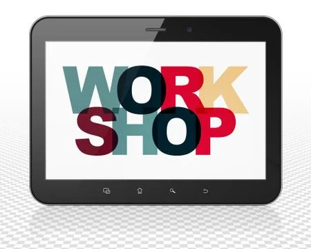 Learning concept: Tablet Pc Computer with Workshop on  display Stock Illustration