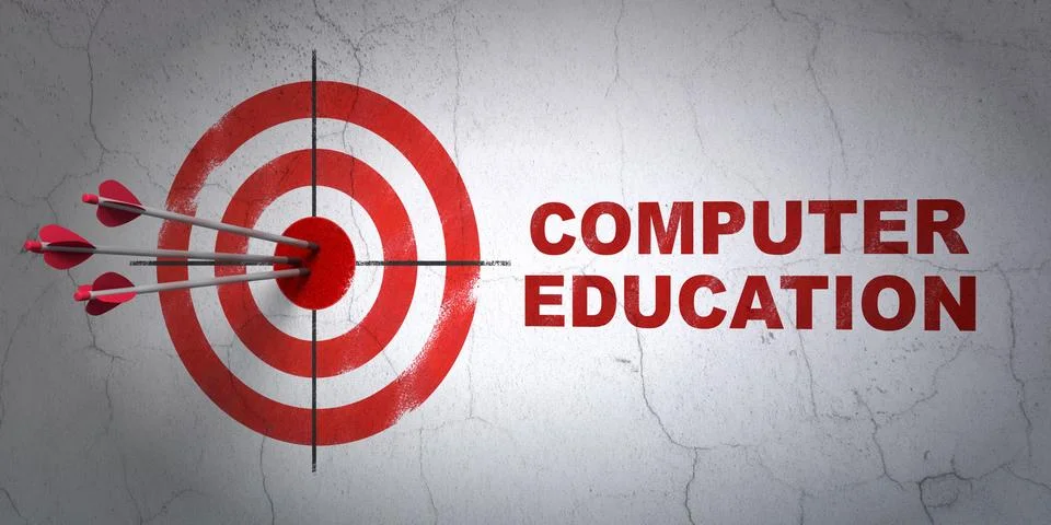 Learning concept: target and Computer Education on wall background Stock Illustration