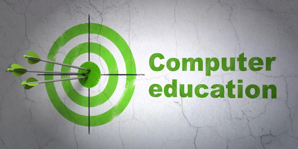 Learning concept: target and Computer Education on wall background Stock Illustration