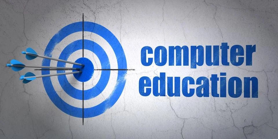 Learning concept: target and Computer Education on wall background Stock Illustration
