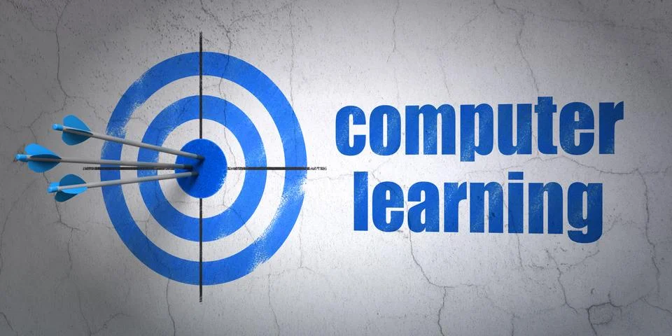 Learning concept: target and Computer Learning on wall background Stock Illustration