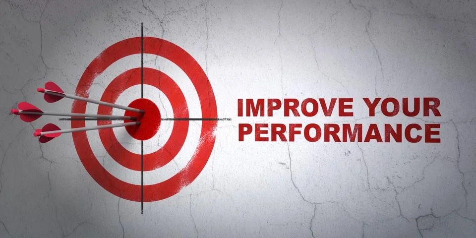 Learning concept: target and Improve Your Performance on wall background Stock Illustration