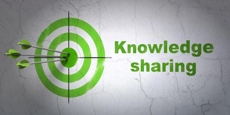 Learning concept: target and Knowledge Sharing on wall background Illustrazione stock