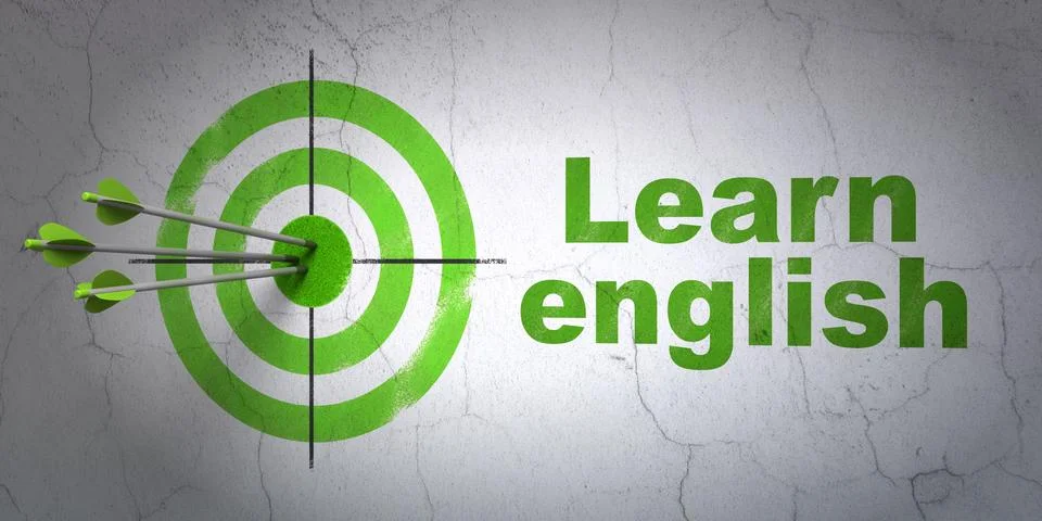 Learning concept: target and Learn English on wall background Stock Illustration