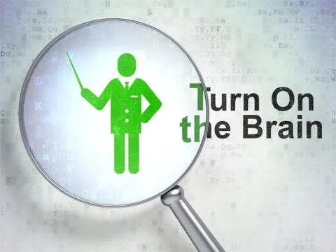 Learning concept: Teacher and Turn On The Brain with optical glass Stock Illustration