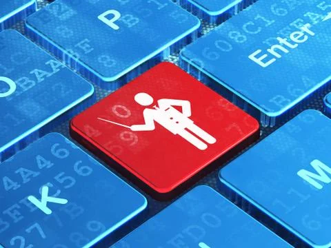 Learning concept: Teacher on computer keyboard background Illustrazione stock