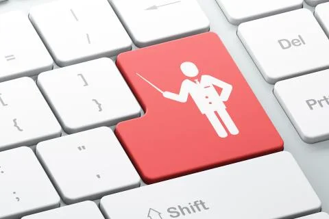 Learning concept: Teacher on computer keyboard background Stock Illustration