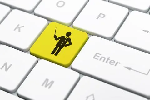 Learning concept: Teacher on computer keyboard background Illustrazione stock
