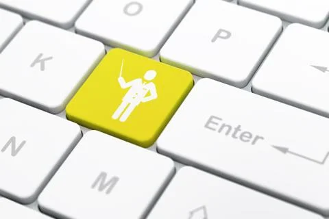 Learning concept: Teacher on computer keyboard background Illustrazione stock