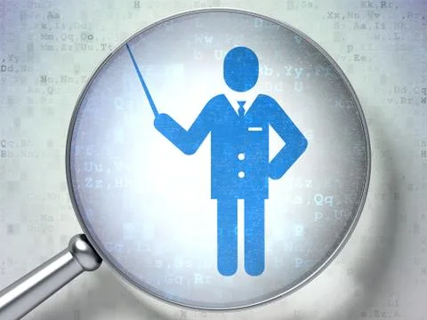 Learning concept: Teacher with optical glass on digital background Stock Illustration
