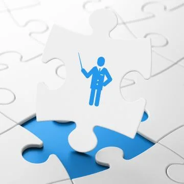 Learning concept: Teacher on puzzle background Illustrazione stock