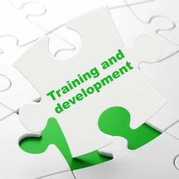 Learning concept: Training and Development on puzzle background Illustrazione stock