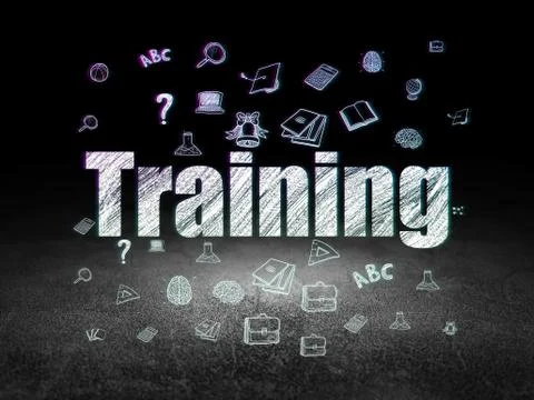Learning concept: Training in grunge dark room Stock Illustration
