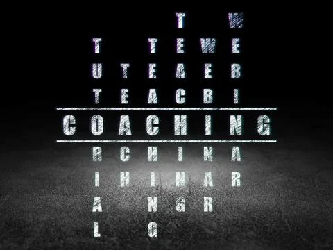 Learning concept: word Coaching in solving Crossword Puzzle Illustrazione stock