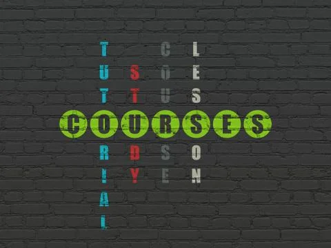 Learning concept: word Courses in solving Crossword Puzzle Stock Illustration