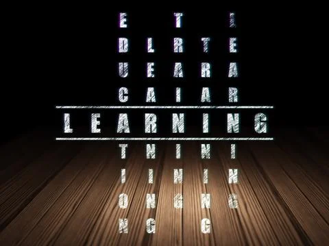 Learning concept: word Learning in solving Crossword Puzzle Illustrazione stock
