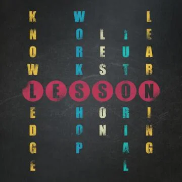 Learning concept: word Lesson in solving Crossword Puzzle Illustrazione stock
