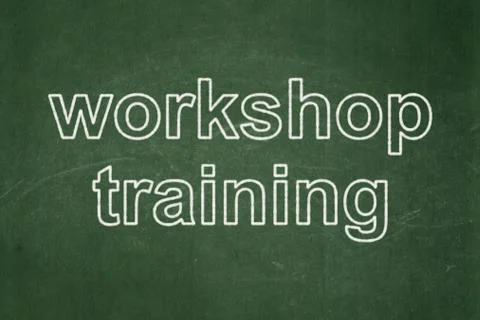 Learning concept: Workshop Training on chalkboard background Illustrazione stock