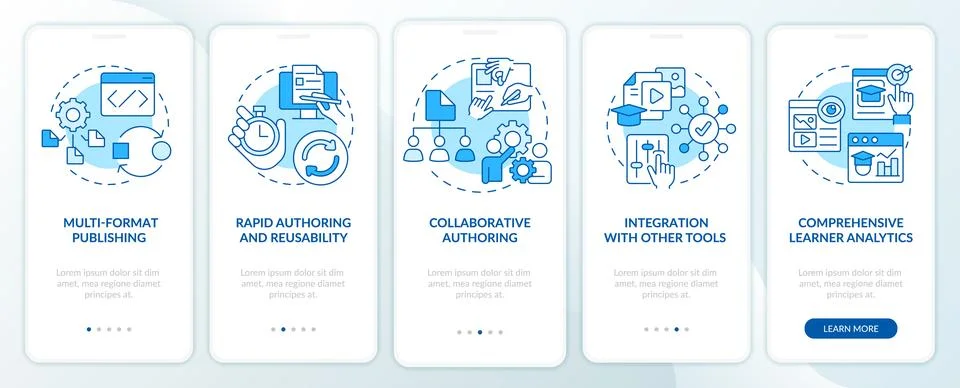 Learning content management system blue onboarding mobile app screen Stockillustratie