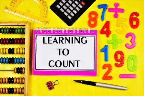 Learning to count-the inscription of the text in the student's task book. 스톡 사진