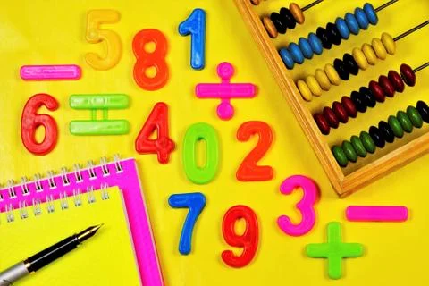 Learning to count. Mathematical calculations at school in the classroom. Stock Photos