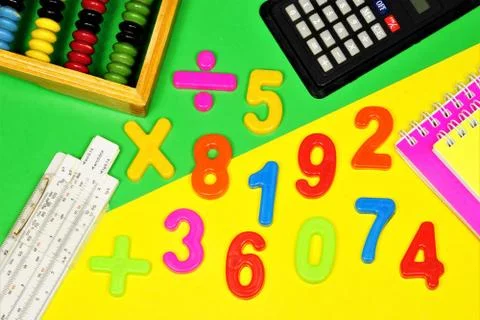 Learning to count. Mathematical calculations at school in the classroom. Stock Photos