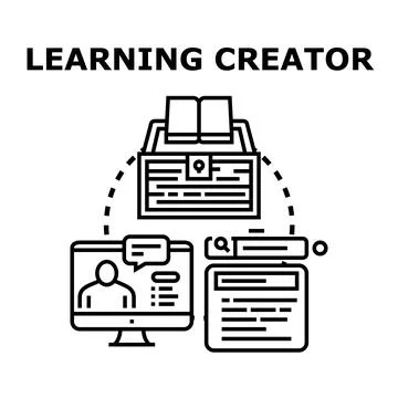 Learning creator developing online education material content Stock Illustration