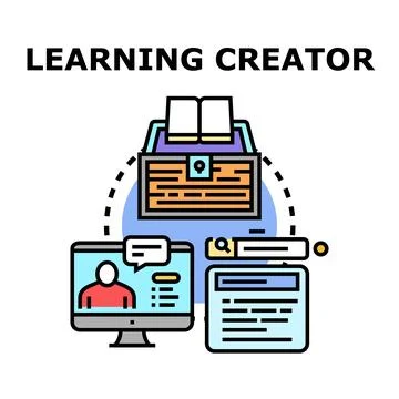 Learning creator developing online education material content Stock Illustration