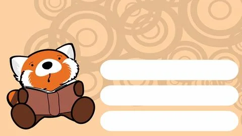 Learning cute baby red panda character cartoon Stock Illustration