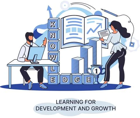 Learning for development and growth. Self-learning, online emoloyee education Illustrazione stock