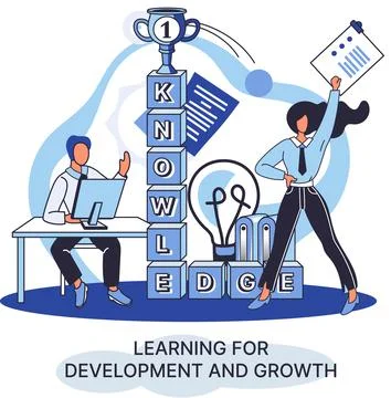 Learning for development and growth. Self-learning, online emoloyee education Illustrazione stock