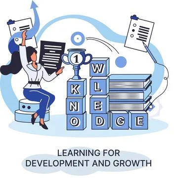 Learning for development and growth. Self-learning, online emoloyee education Illustrazione stock