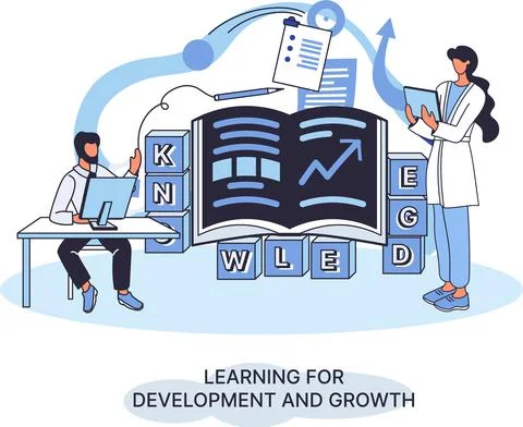 Learning for development and growth. Self-learning, online emoloyee education Illustrazione stock