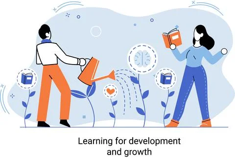 Learning for development and growth. Self-learning, online emoloyee education Illustrazione stock