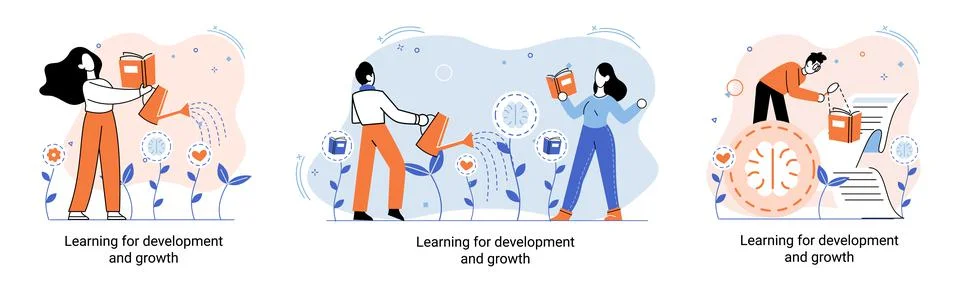 Learning for development and growth. Self-learning, online emoloyee education Stock Illustration
