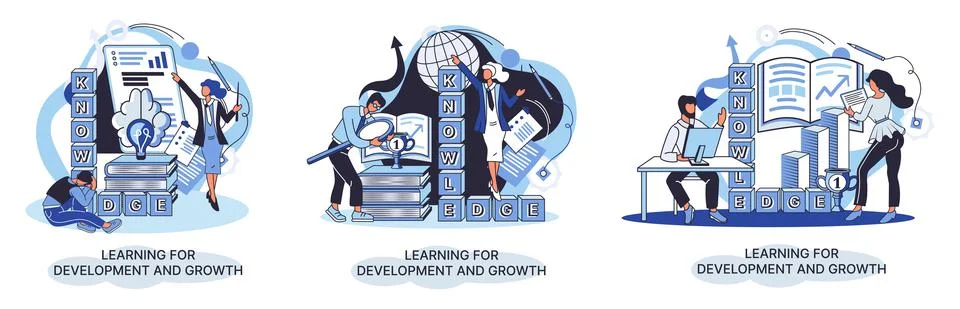 Learning for development and growth. Self-learning, online emoloyee education Stockillustratie