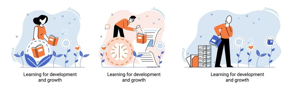 Learning for development and growth. Self-learning, online emoloyee education Illustrazione stock