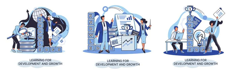 Learning for development and growth. Self-learning, online emoloyee education Illustrazione stock