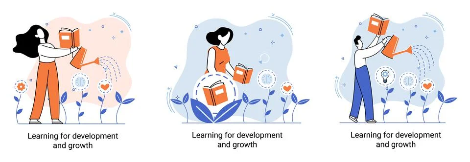 Learning for development and growth. Self-learning, online emoloyee education Illustrazione stock