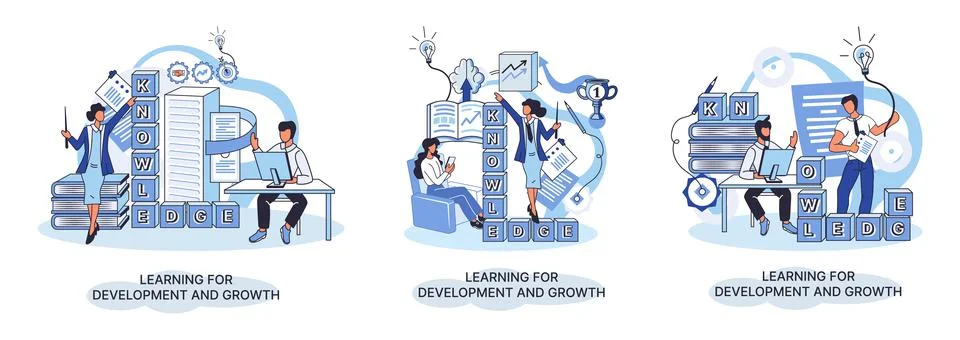 Learning for development and growth. Self-learning, online emoloyee education Stock Illustration