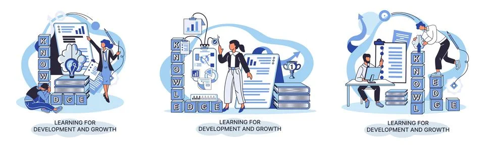 Learning for development and growth. Self-learning, online emoloyee education Stock Illustration