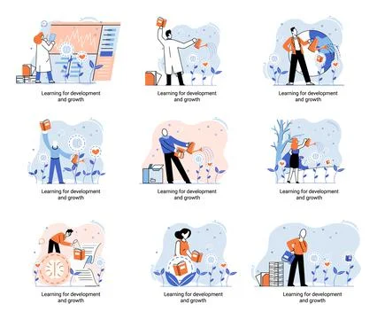 Learning for development and growth. Self-learning, online emoloyee education Illustrazione stock