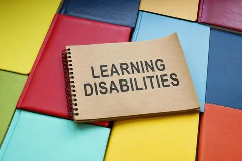 Learning disabilities sign in the notepad and books. 스톡 사진
