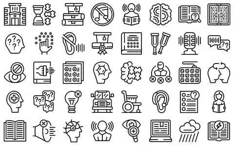 Learning disability icons set outline vector. Inclusive education Stock Illustration